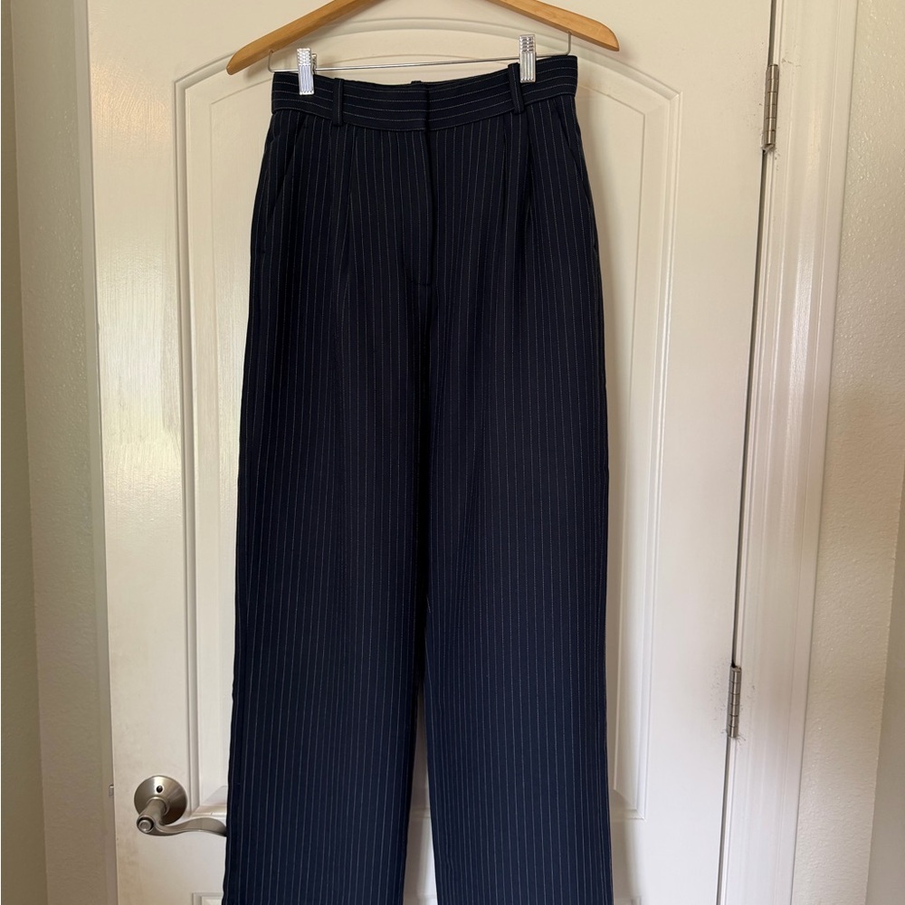 Abercrombie Navy Pinstripe Wide Leg Trousers